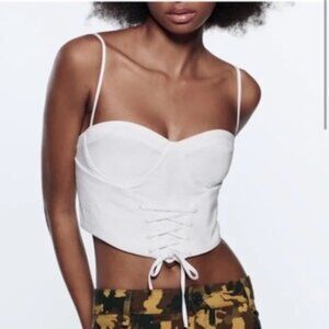 Zara Lace Up White Stretch Bustier Corset Crop Top
